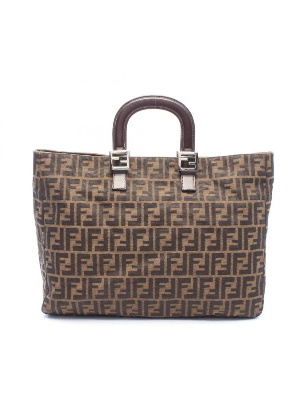 Fendi Tote Zucca Brown Black Canvas Leather Handbag